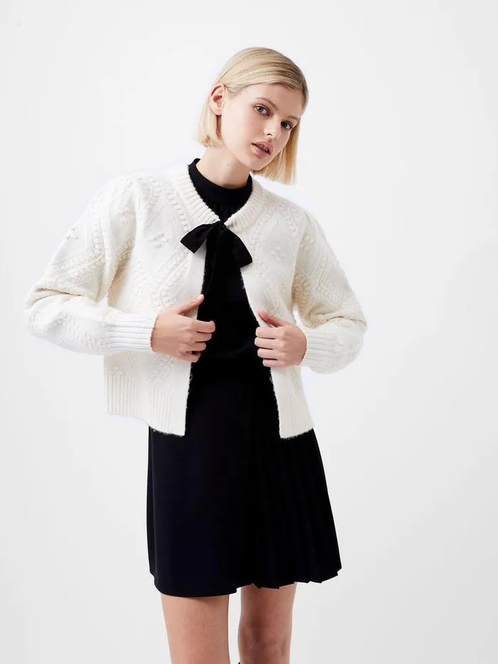 French Connection Jumpers and Cardigans Woman Kitty Recycled Bobble Bow Cardigan Winter White
