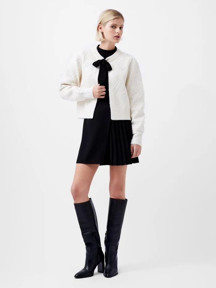 French Connection Jumpers and Cardigans Woman Kitty Recycled Bobble Bow Cardigan Winter White