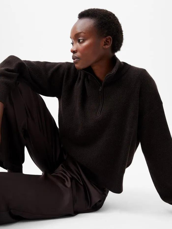 French Connection Jumpers and Cardigans Woman Lightweight Vhari Recycled Half Zip Jumper Chocolate Ganache French Connection Jumpers and Cardigans Woman Lightweight Vhari Recycled Half Zip Jumper Chocolate Ganache