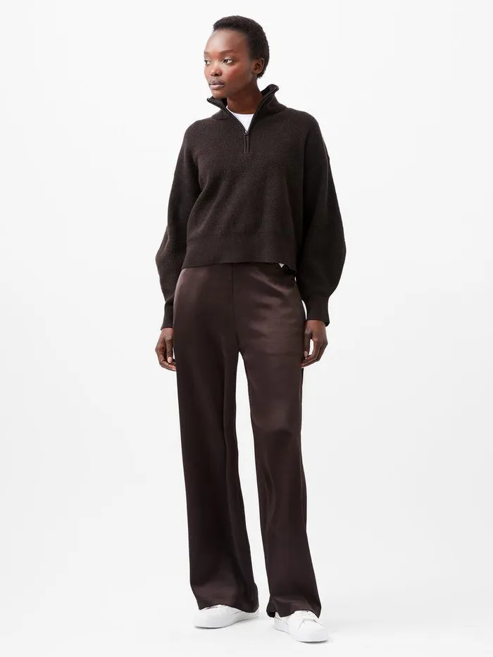 French Connection Jumpers and Cardigans Woman Lightweight Vhari Recycled Half Zip Jumper Chocolate Ganache