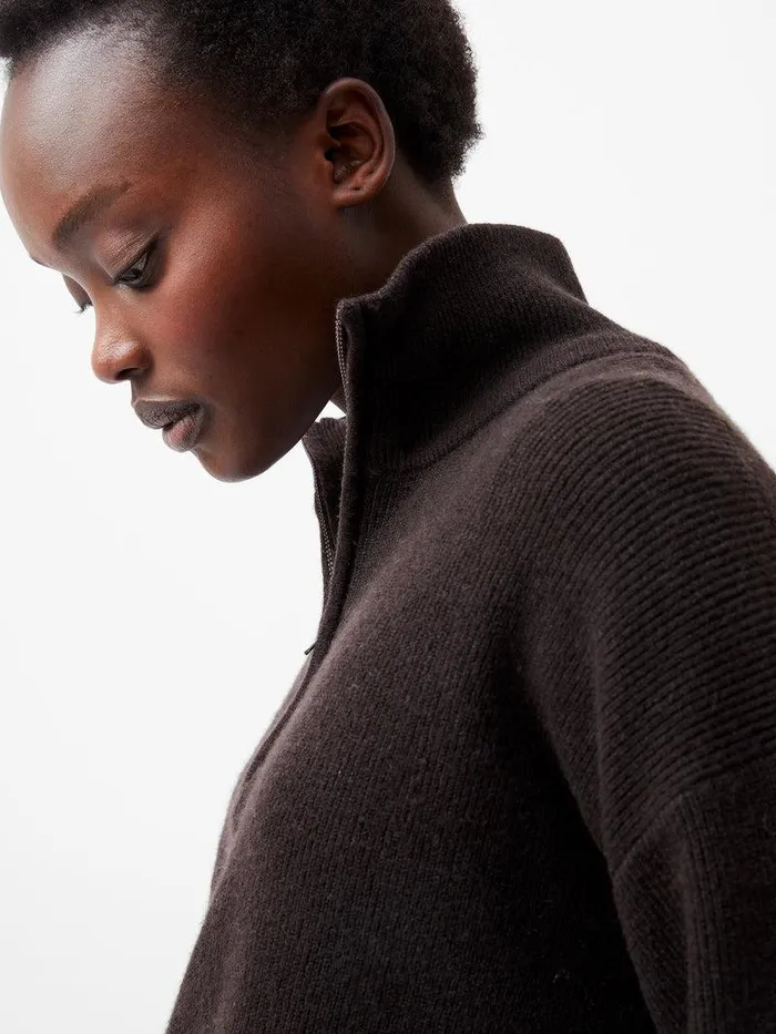 French Connection Jumpers and Cardigans Woman Lightweight Vhari Recycled Half Zip Jumper Chocolate Ganache