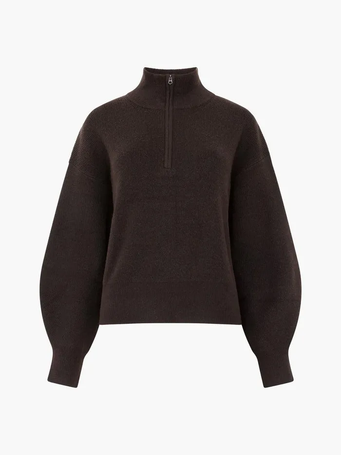 French Connection Jumpers and Cardigans Woman Lightweight Vhari Recycled Half Zip Jumper Chocolate Ganache