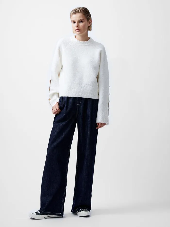 French Connection Jumpers and Cardigans Woman Melissa Boucle Button Detail Sleeve Jumper Porcelain Cream