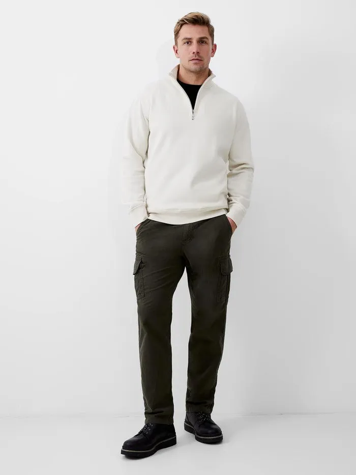 French Connection Knitwear Man Fleeceback Funnel Neck Half Zip Sweatshirt Ecru
