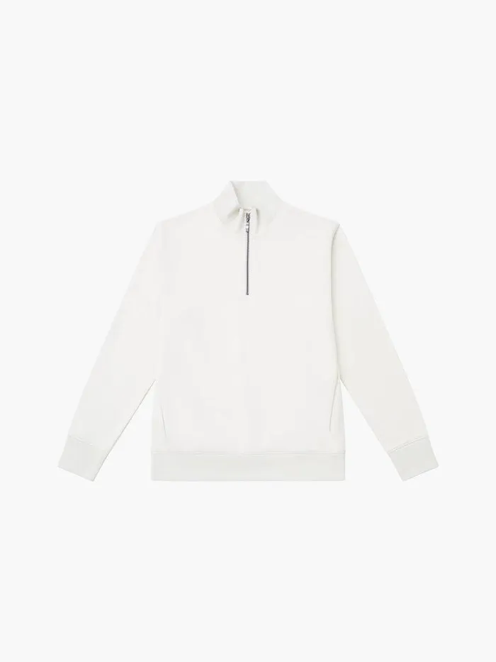 French Connection Knitwear Man Fleeceback Funnel Neck Half Zip Sweatshirt Ecru