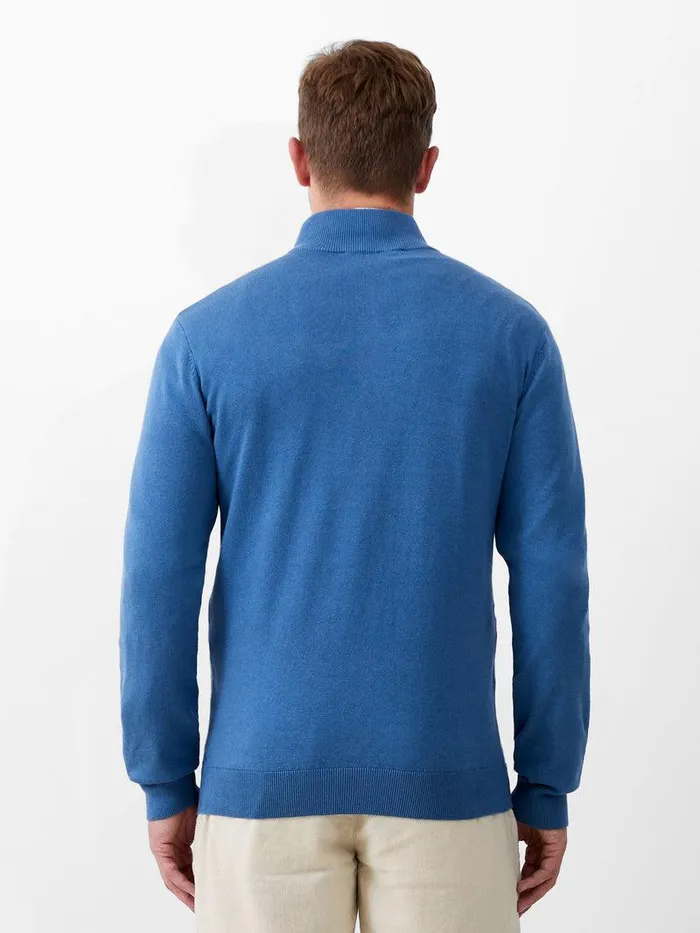 French Connection Knitwear Man Half Zip Funnel Neck Jumper Steel Blue
