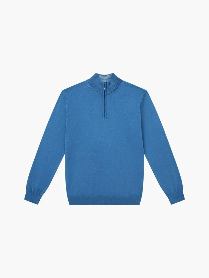 French Connection Knitwear Man Half Zip Funnel Neck Jumper Steel Blue