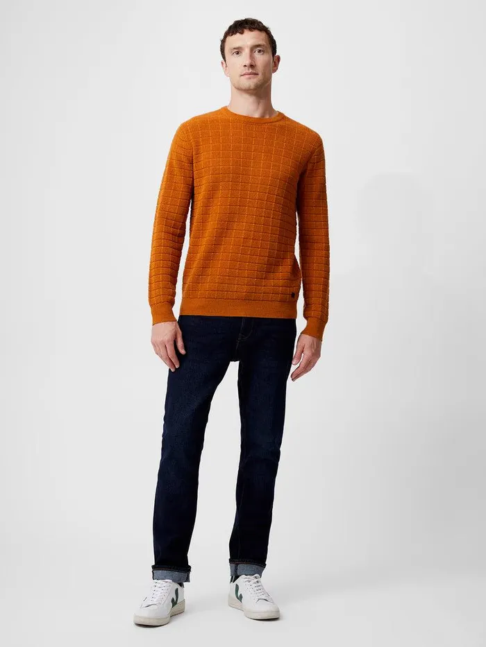 French Connection Knitwear Man Textured Crew Neck Jumper Rust