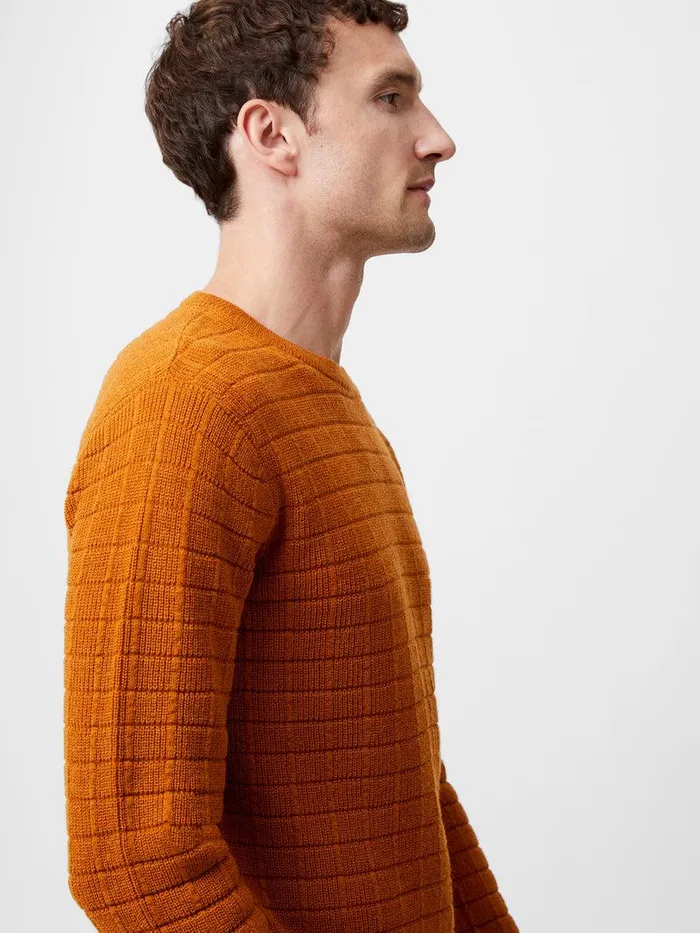 French Connection Knitwear Man Textured Crew Neck Jumper Rust