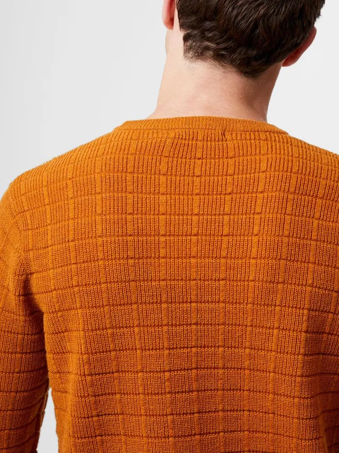 French Connection Knitwear Man Textured Crew Neck Jumper Rust