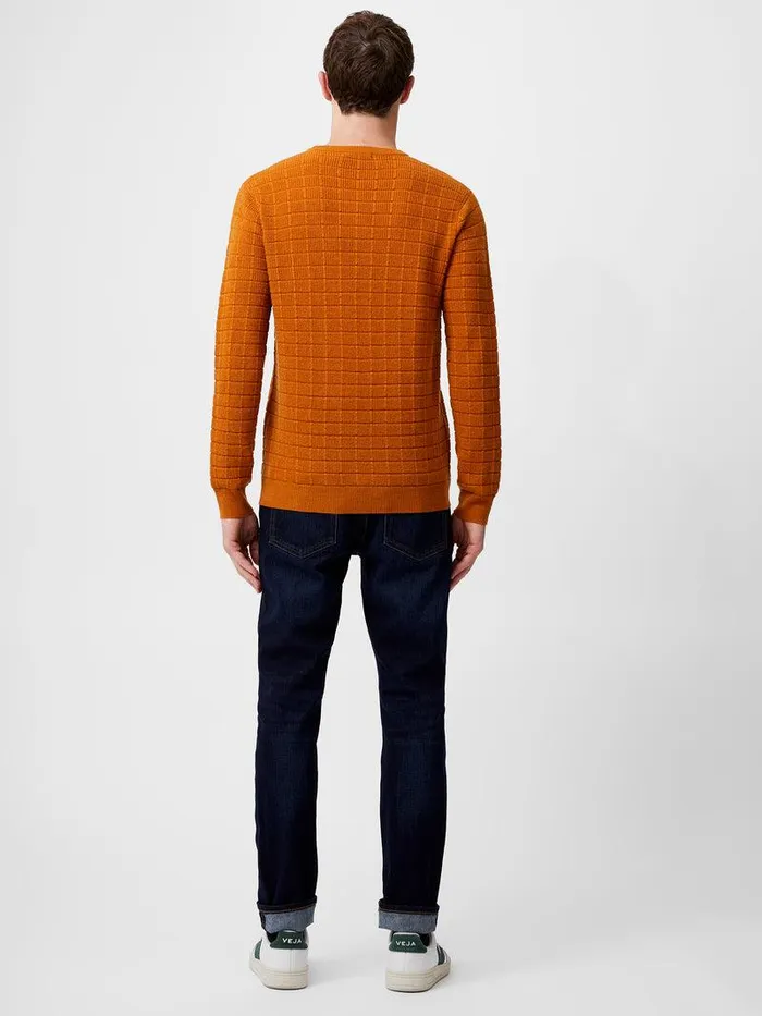 French Connection Knitwear Man Textured Crew Neck Jumper Rust