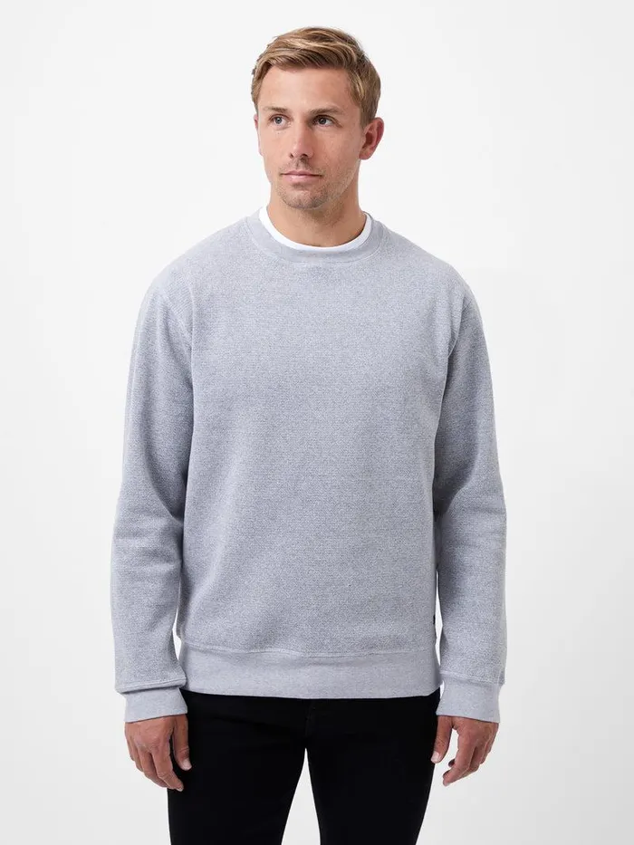 French Connection Knitwear Man Textured Crew Sweatshirt Grey