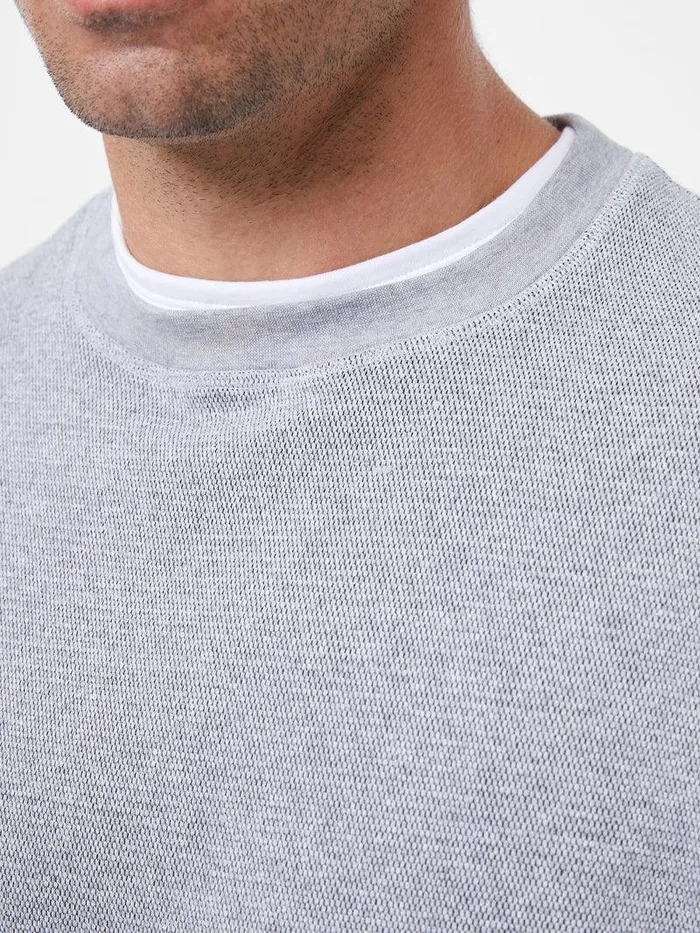 French Connection Knitwear Man Textured Crew Sweatshirt Grey