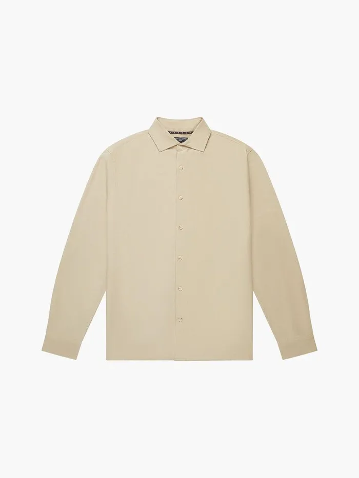 French Connection Shirts Man Long Sleeve Linen Blend Shirt Dark Sand