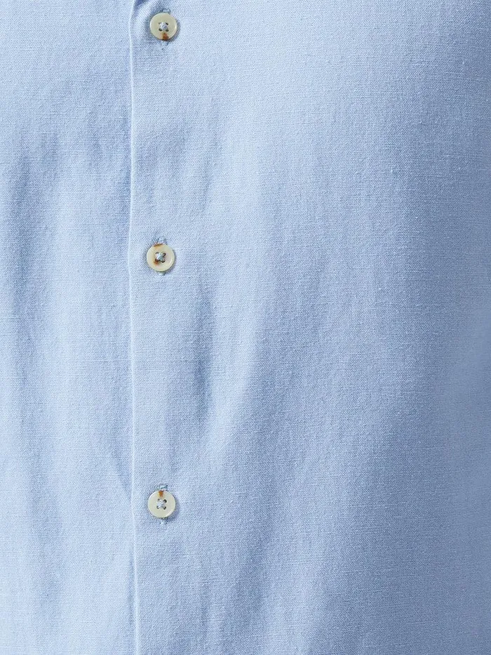French Connection Shirts Man Long Sleeve Linen Blend Shirt Light Blue