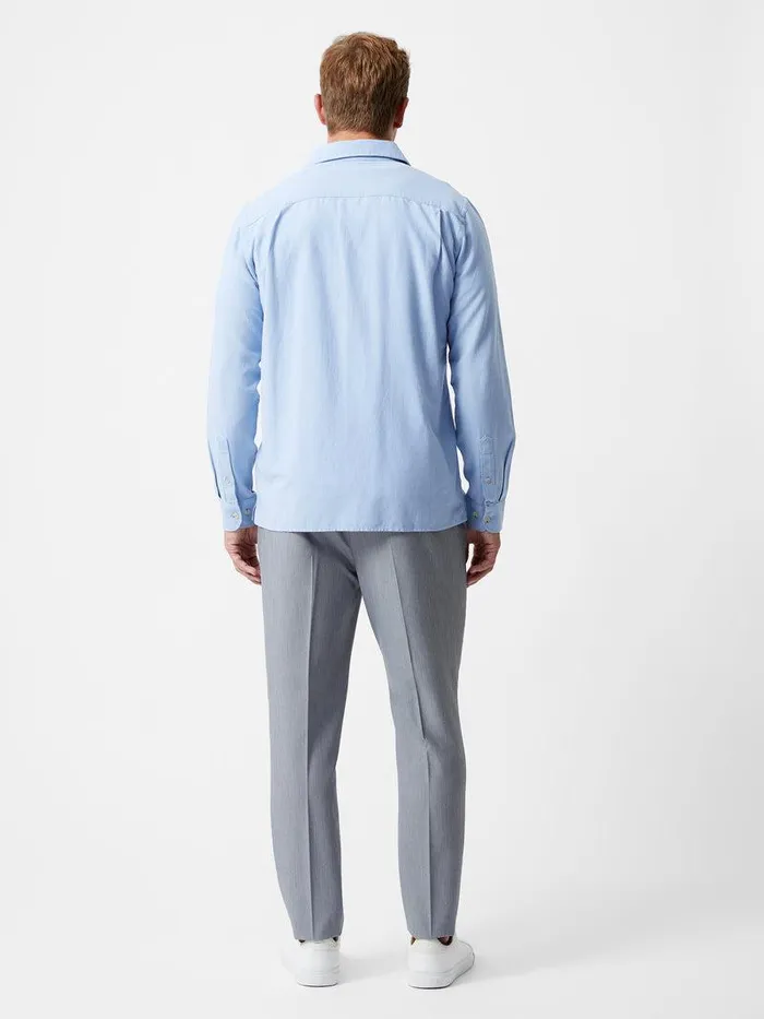 French Connection Shirts Man Long Sleeve Linen Blend Shirt Light Blue