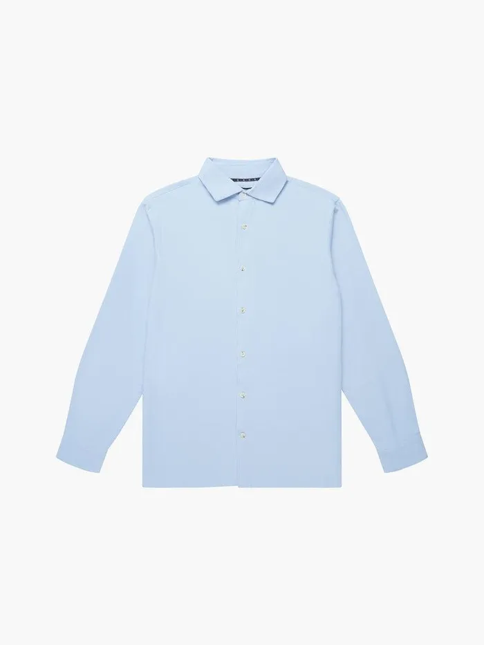 French Connection Shirts Man Long Sleeve Linen Blend Shirt Light Blue
