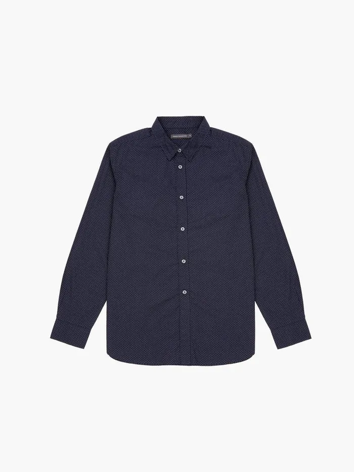 French Connection Shirts Man Micro Dot Long Sleeve Shirt Marine