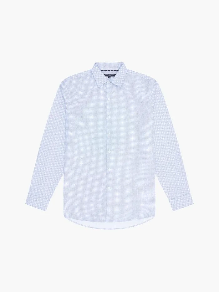 French Connection Shirts Man Regular Fit Classic Collar Geo Floral Shirt Lt Blue Print