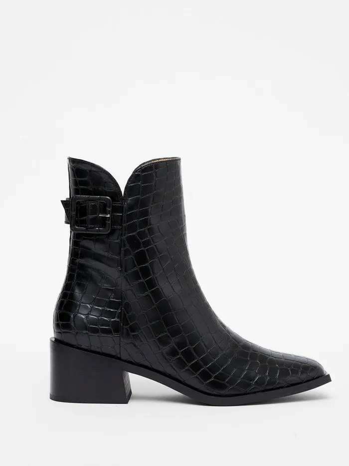 French Connection Shoes Woman Connic Croc Ankle Boots Black Croc