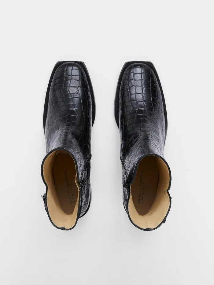 French Connection Shoes Woman Connic Croc Ankle Boots Black Croc