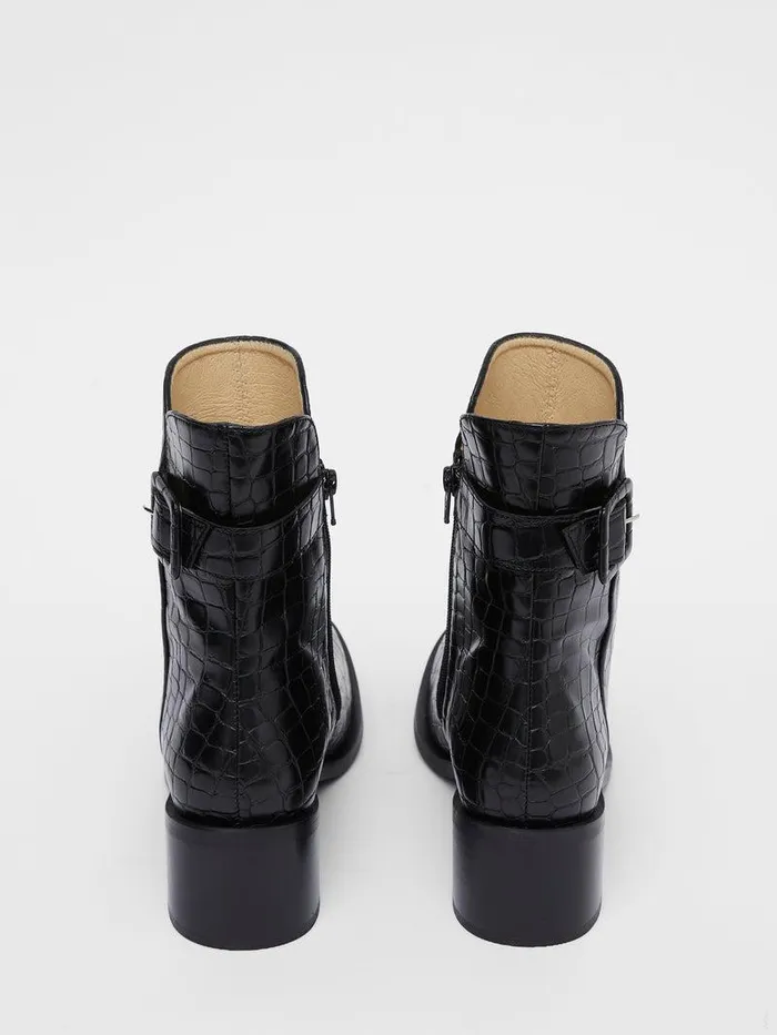 French Connection Shoes Woman Connic Croc Ankle Boots Black Croc
