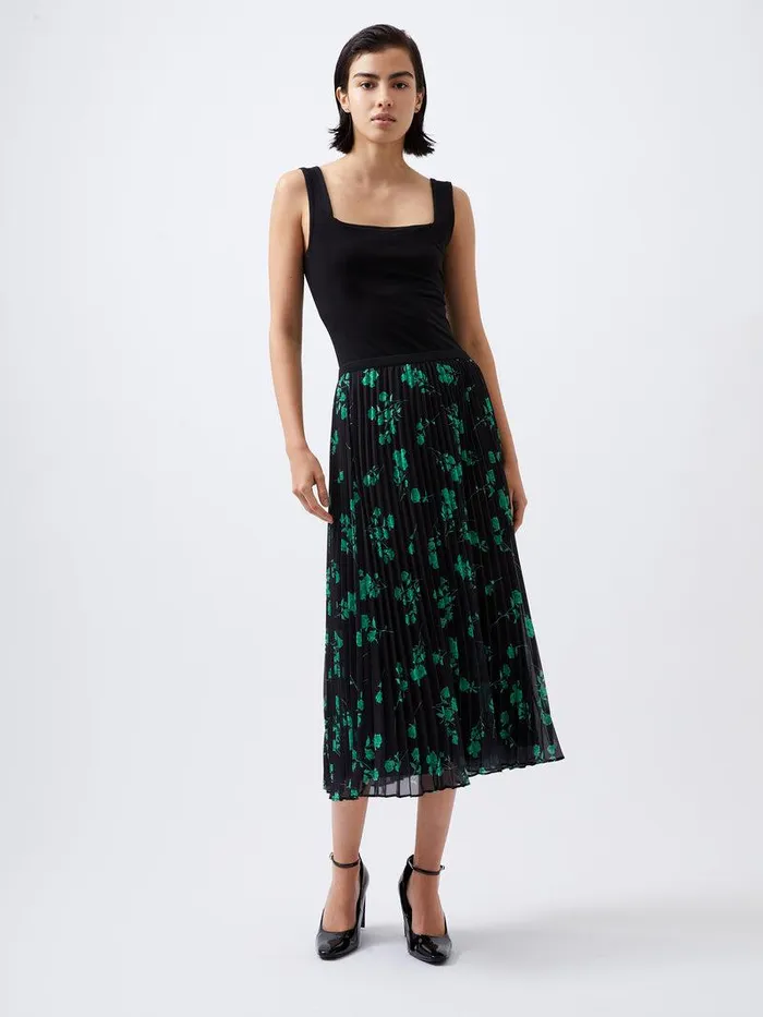 French Connection Skirts and Shorts Woman Alessandra Recycled Pleated Skirt Blackoutminted Grn