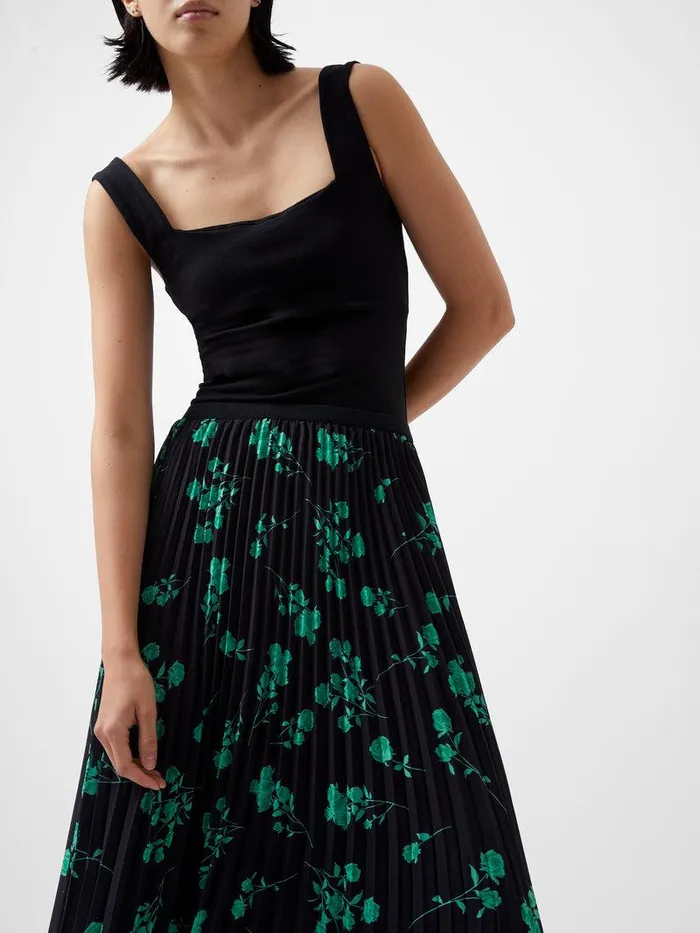 French Connection Skirts and Shorts Woman Alessandra Recycled Pleated Skirt Blackoutminted Grn