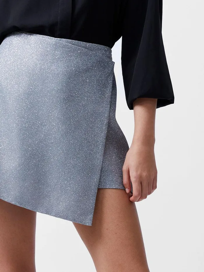 French Connection Skirts and Shorts Woman Cece Lurex Skort Silver