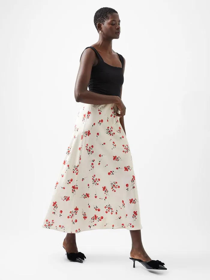 French Connection Skirts and Shorts Woman Floramour Ennis Eco Satin Maxi Skirt Classic Cream Multi