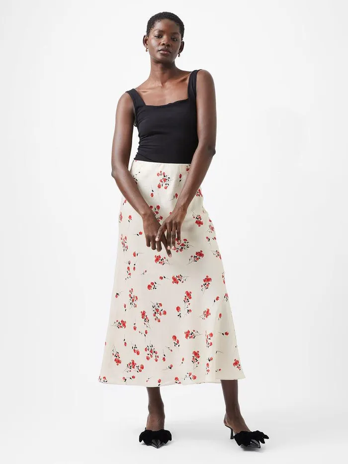 French Connection Skirts and Shorts Woman Floramour Ennis Eco Satin Maxi Skirt Classic Cream Multi