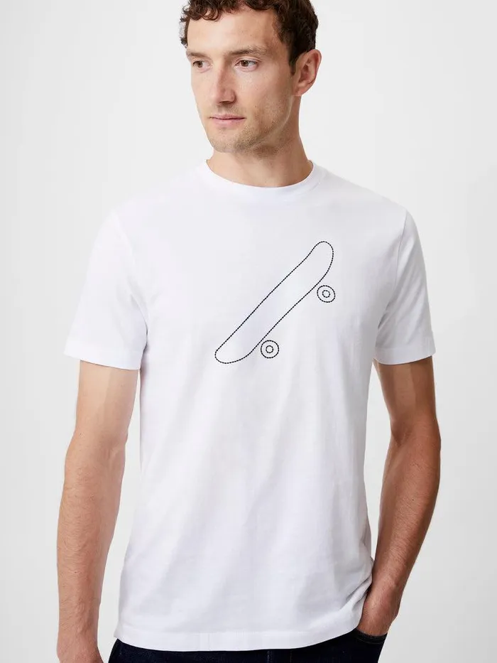 French Connection TShirts and Polo Shirts Man Embroidered Skateboard Graphic TShirt White