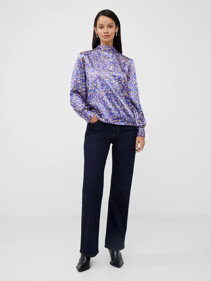 French Connection Tops Woman Amber Adora Satin Top Cobalt Violet