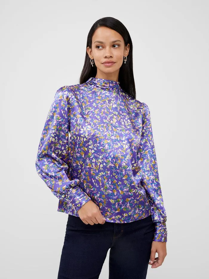 French Connection Tops Woman Amber Adora Satin Top Cobalt Violet