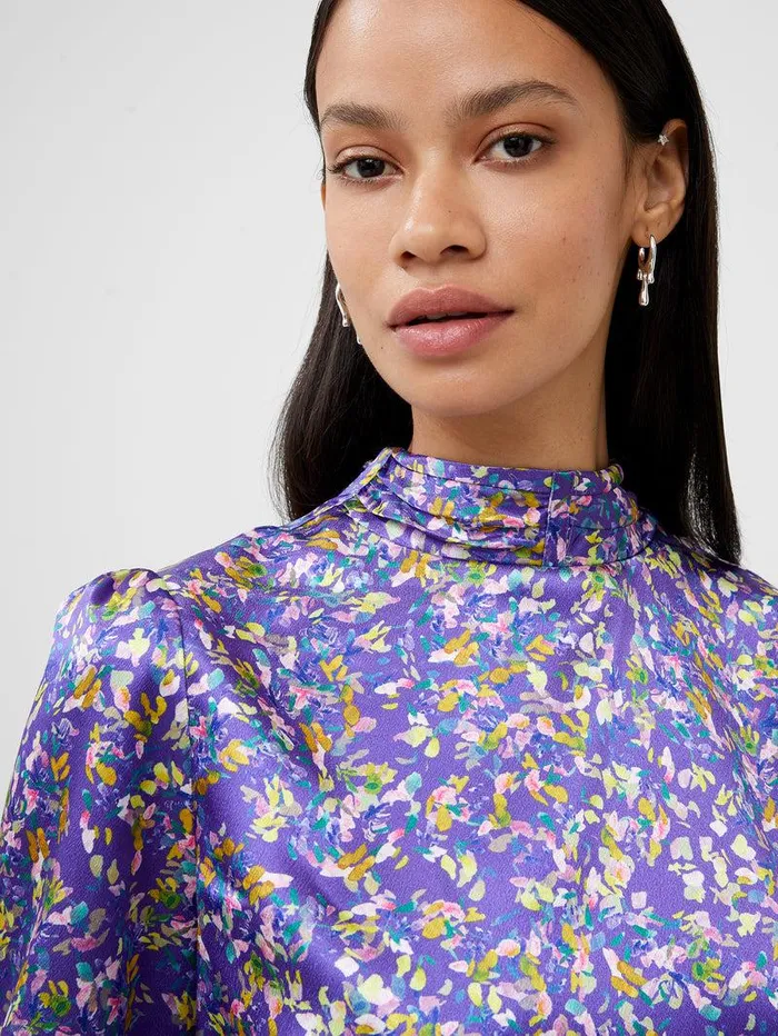 French Connection Tops Woman Amber Adora Satin Top Cobalt Violet