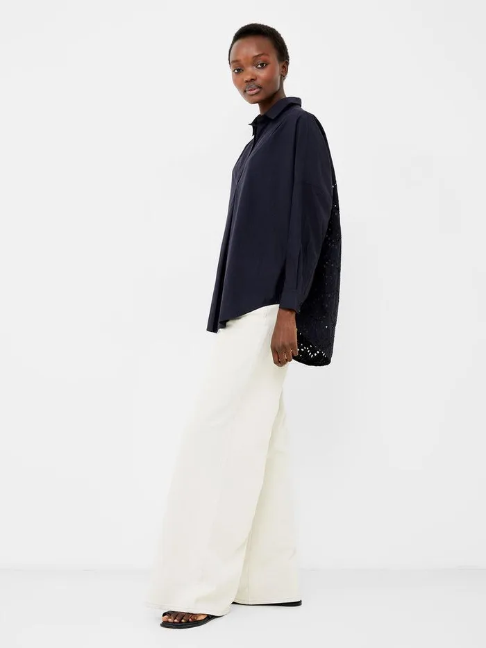 French Connection Tops Woman Appelona Broderie Anglaise Popover Shirt Blackout