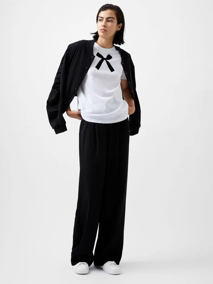 French Connection Tops Woman Bow Graphic TShirt Linen White