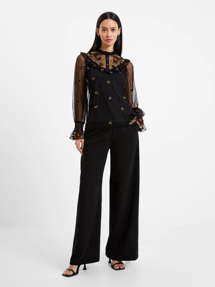 French Connection Tops Woman Camielle Embroidered Shirt Blackout