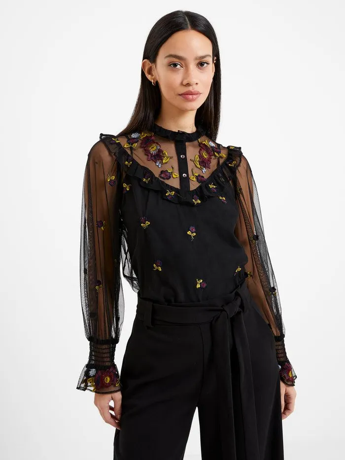 French Connection Tops Woman Camielle Embroidered Shirt Blackout