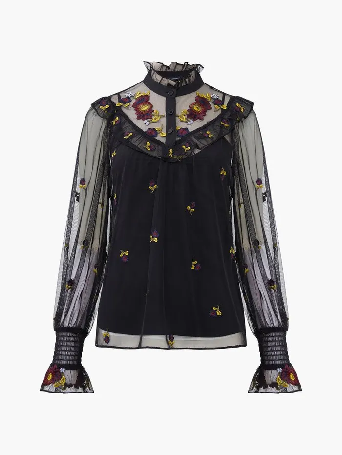 French Connection Tops Woman Camielle Embroidered Shirt Blackout