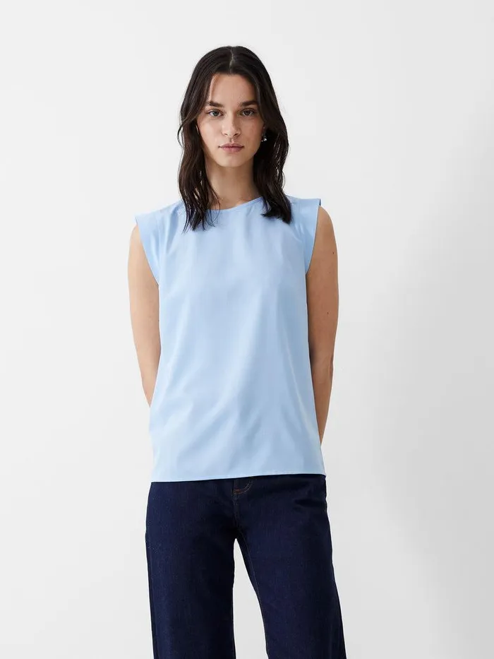 French Connection Tops Woman Cap Sleeve Crepe Light Tank Top Placid Blue