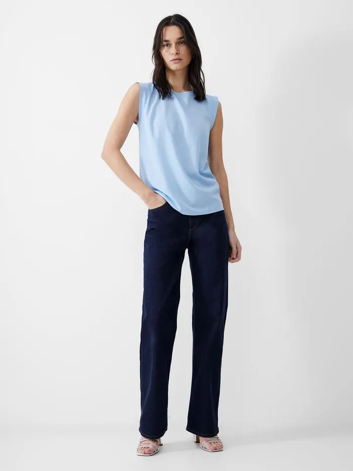French Connection Tops Woman Cap Sleeve Crepe Light Tank Top Placid Blue