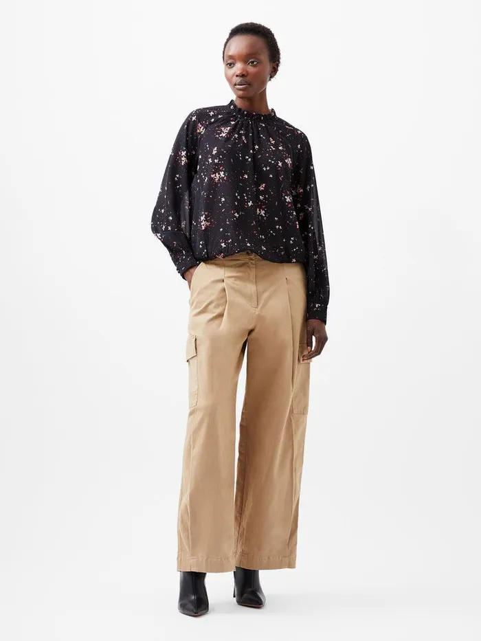French Connection Tops Woman Carina Georgette Frill High Neck Top Blackout Multi