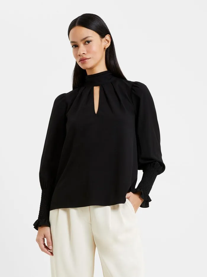French Connection Tops Woman Crepe Light High Neck Long Sleeve Top Black