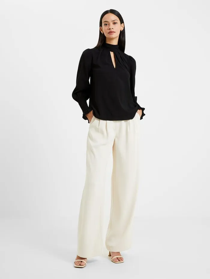 French Connection Tops Woman Crepe Light High Neck Long Sleeve Top Black