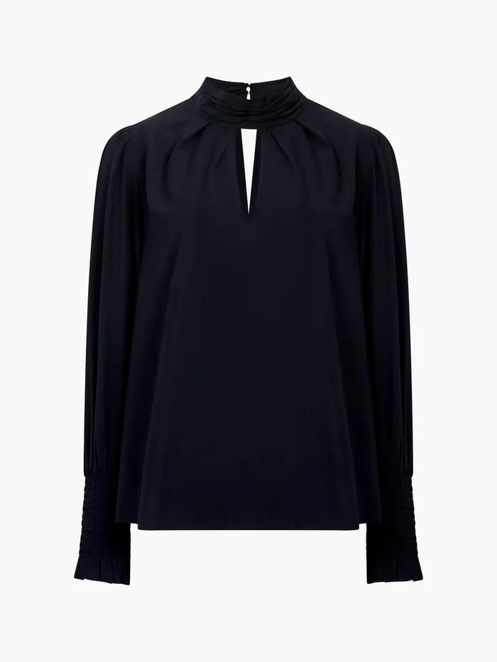 French Connection Tops Woman Crepe Light High Neck Long Sleeve Top Black