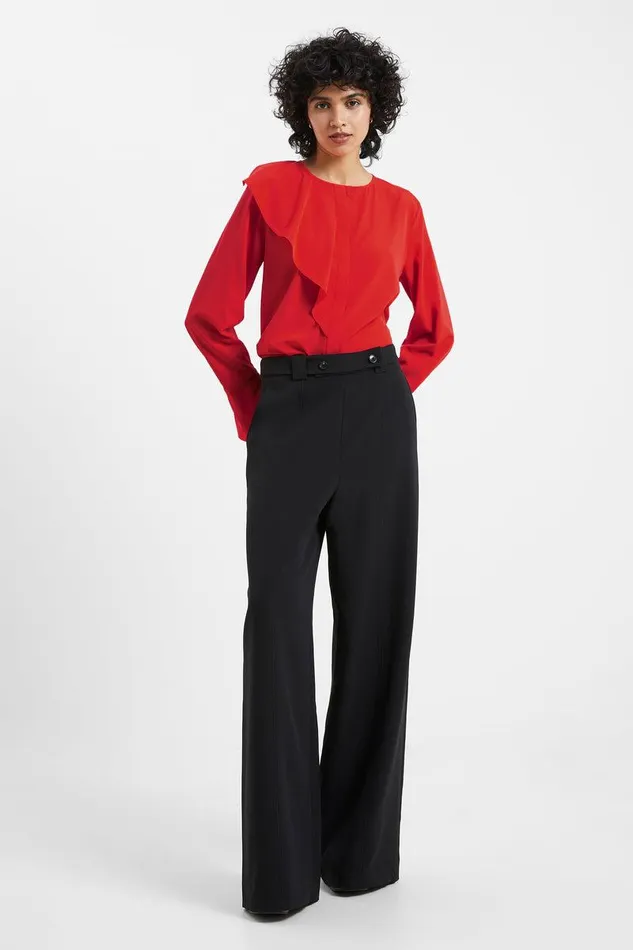 French Connection Tops Woman Crepe Light Recycled Asymmetric Frill Shirt Warm Red