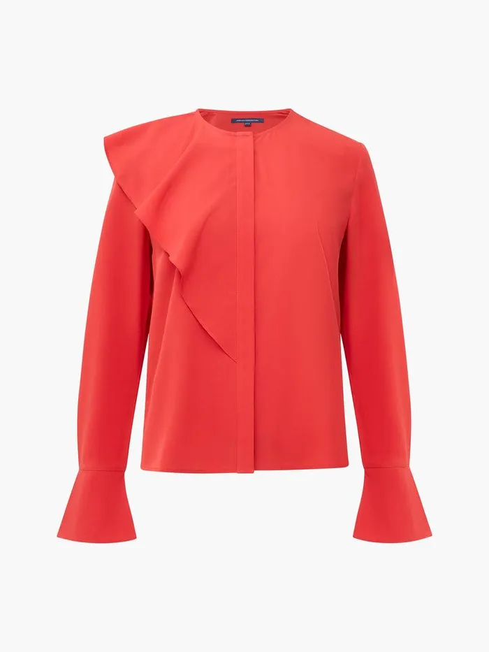 French Connection Tops Woman Crepe Light Recycled Asymmetric Frill Shirt Warm Red