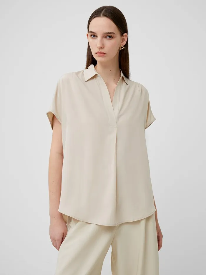 French Connection Tops Woman Crepe Light Recycled Popover Shirt Silver Lining