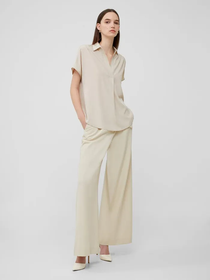 French Connection Tops Woman Crepe Light Recycled Popover Shirt Silver Lining